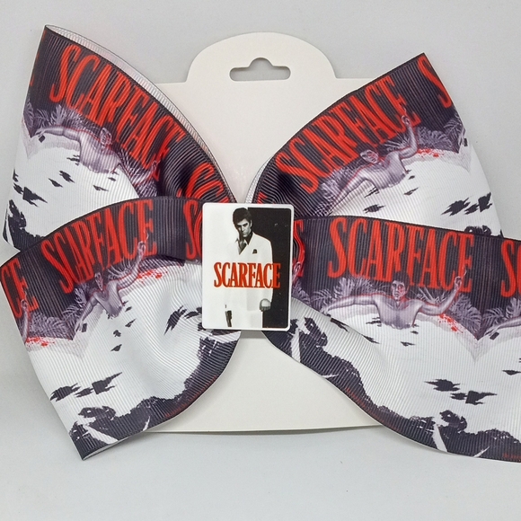 Hand Crafted Accessories - Hand Crafted Scarface Hair Bow - Black, White, Red